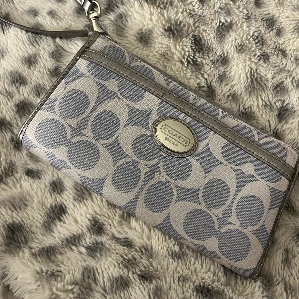Coach Blue and Gray Signature Wristlet